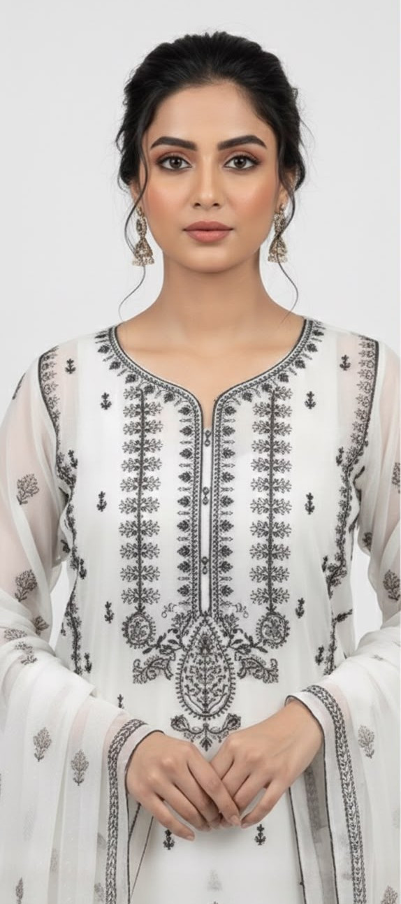 Women's White Organza Unstitched Embroidered 3-Piece Suit | Premium Festive & Wedding Wear (Unstiched)