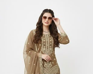 Women's Olive Brown Organza Unstitched Embroidered 3-Piece Suit | Premium Festive & Wedding Wear (Unstiched)
