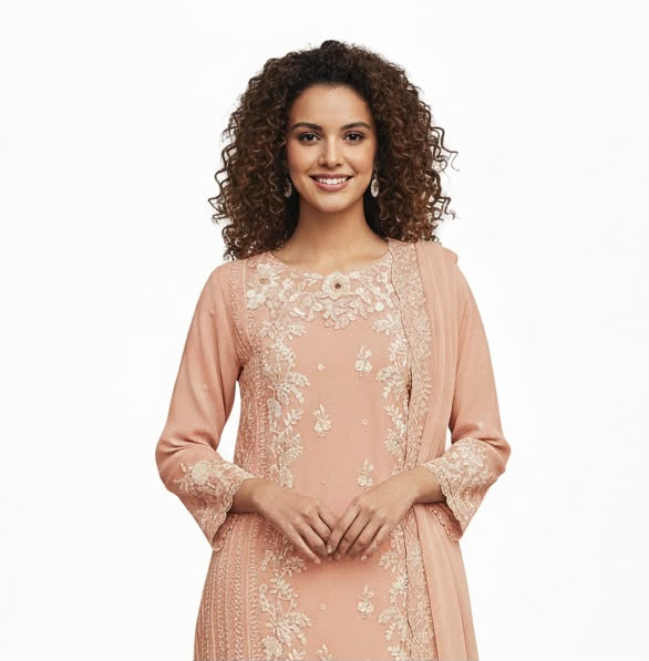 Women's Peach Organza Embroidered 3-Piece Suit | Premium Festive & Wedding Wear (Unstiched)